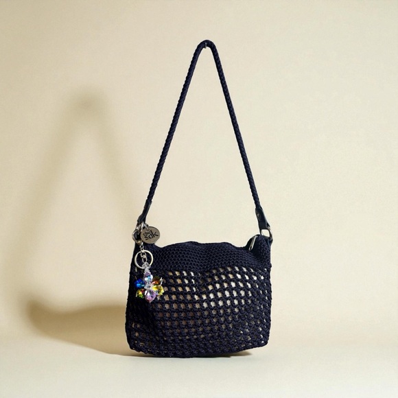 The Sak Navy & metallic Crochet bag with purse charm - Picture 2 of 12